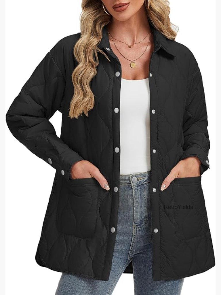 Women's Quilted Jacket Long Lightweight Coat Warm Shacket Fall Winter